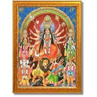 CRAFT QUEST Durga mata Mahishasura Mardini | Mahisasur Mardhini Durga Wall Painting Framed, Goddess Religious Painting