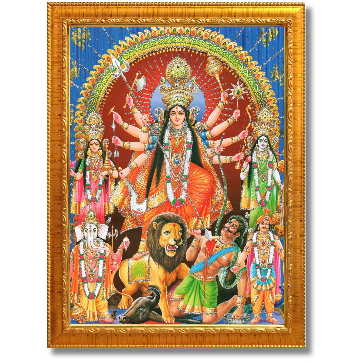 CRAFT QUEST Durga mata Mahishasura Mardini | Mahisasur Mardhini Durga Wall Painting Framed, Goddess Religious Painting