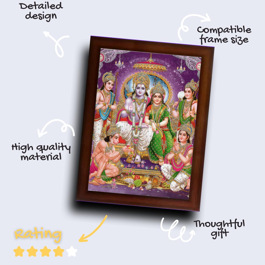 Craft Quest Shree Ram Darbar Sparkle Coated Framed Home Decorative Gift Item Painting (14 X 10 Inches, Synthetic, Multicolour, Religious)