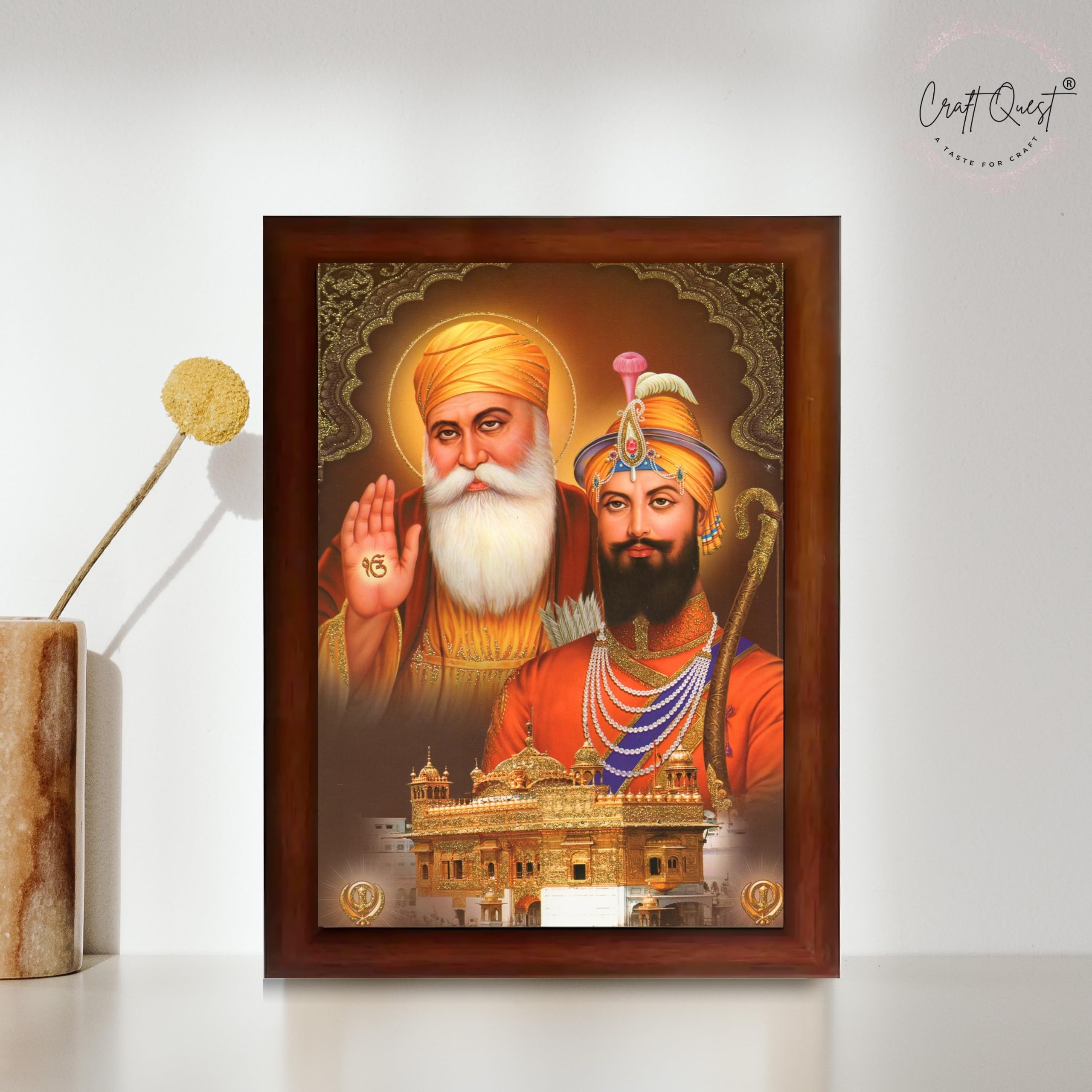 CRAFT QUEST Satnam Waheguru Gurunanak Dev Ji Photo Frame Sikh Guru Photo for Home Decor Spiritual Wall Hanging and Living Room Decoration