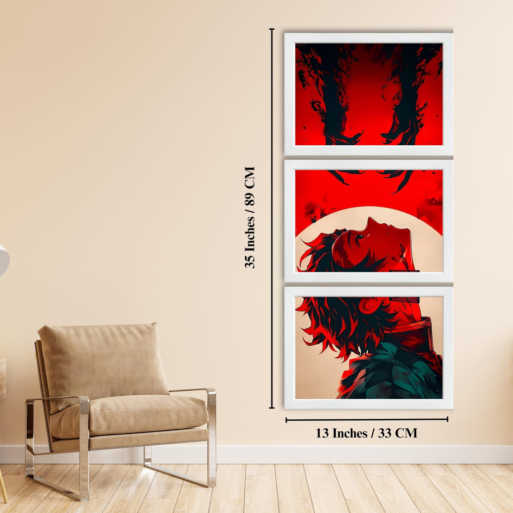 VENUXE ARTS Set Of 3 Anime Characters Wall Framed |Anime Characters Framed Poster for Living Room Bedroom Gaming Room Studio Wall Decor