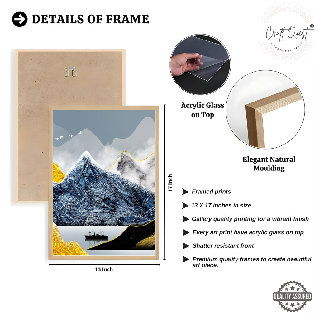 CRAFT QUEST Modern Art Abstract Ink Landscape Wall Art | Set of 3 Frames for Home Decoration | Ideal for Living Room, Bedroom & Offices