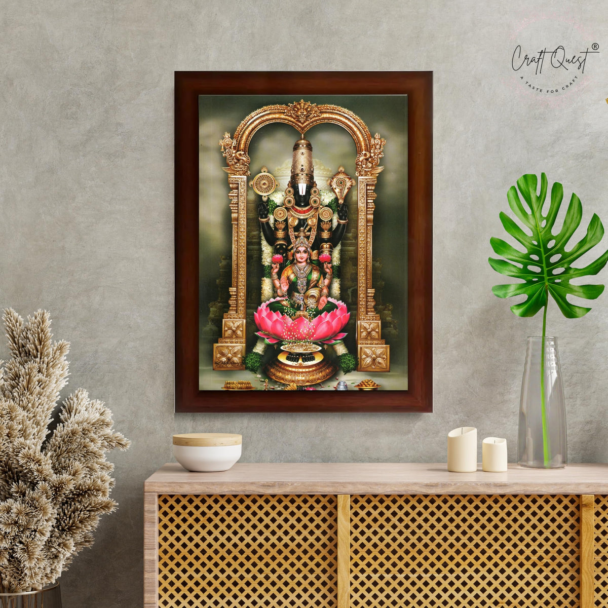CRAFT QUEST Balaji Venkateshwara Tirupati Balaji Lakshmi venkateshwer Swamy Wall Photo Frame For Home, Temple, Pooja, Wall Décor Item