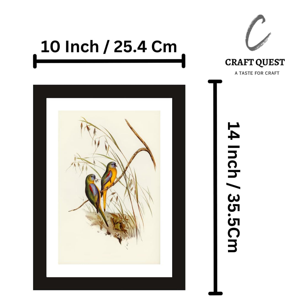CRAFT QUEST Abstract Digital Bird Duo Modern Art Painting Poster Frame for Home & Office Wall Decoration - Portrait, Wall Display (Black, 14x10 Inch Frame with Art Print) (Tropical Reverie)