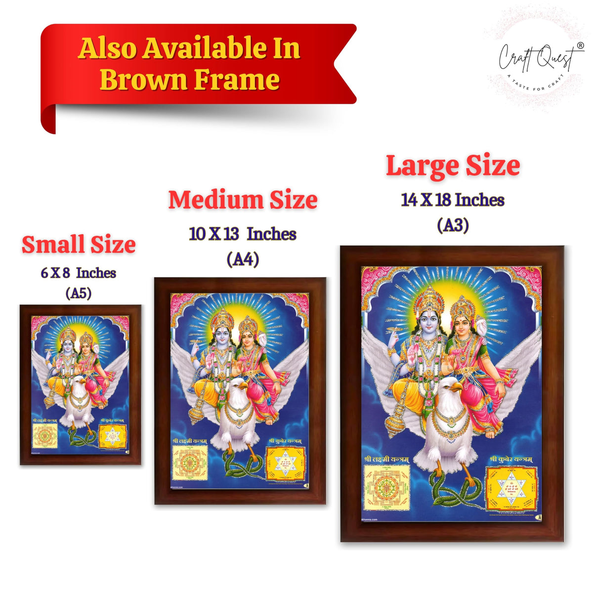 CRAFT QUEST Lord Vishnu and Goddess Lakshmi Giving Blessing on Garud, Glitter Work Painting