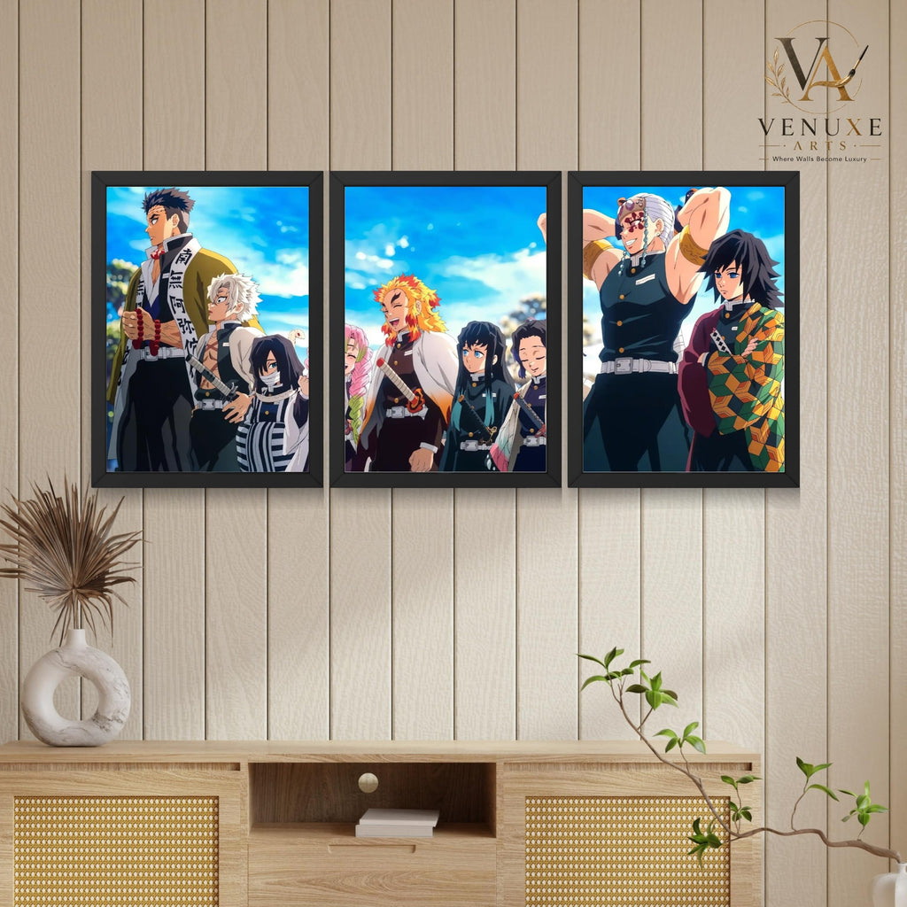 VENUXE ARTS Set Of 3 Anime Characters Wall Framed |Anime Characters Framed Poster for Living Room Bedroom Gaming Room Studio Wall Decor