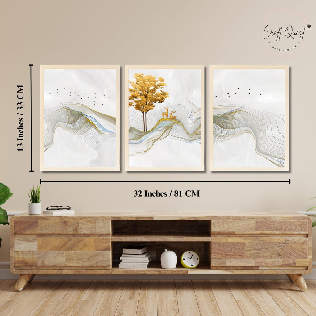 CRAFT QUEST Modern Art Landscapes Sanlian Adornment Wall Art | Set of 3 Frames for Home Decoration | Ideal for Living Room, Bedroom & Offices