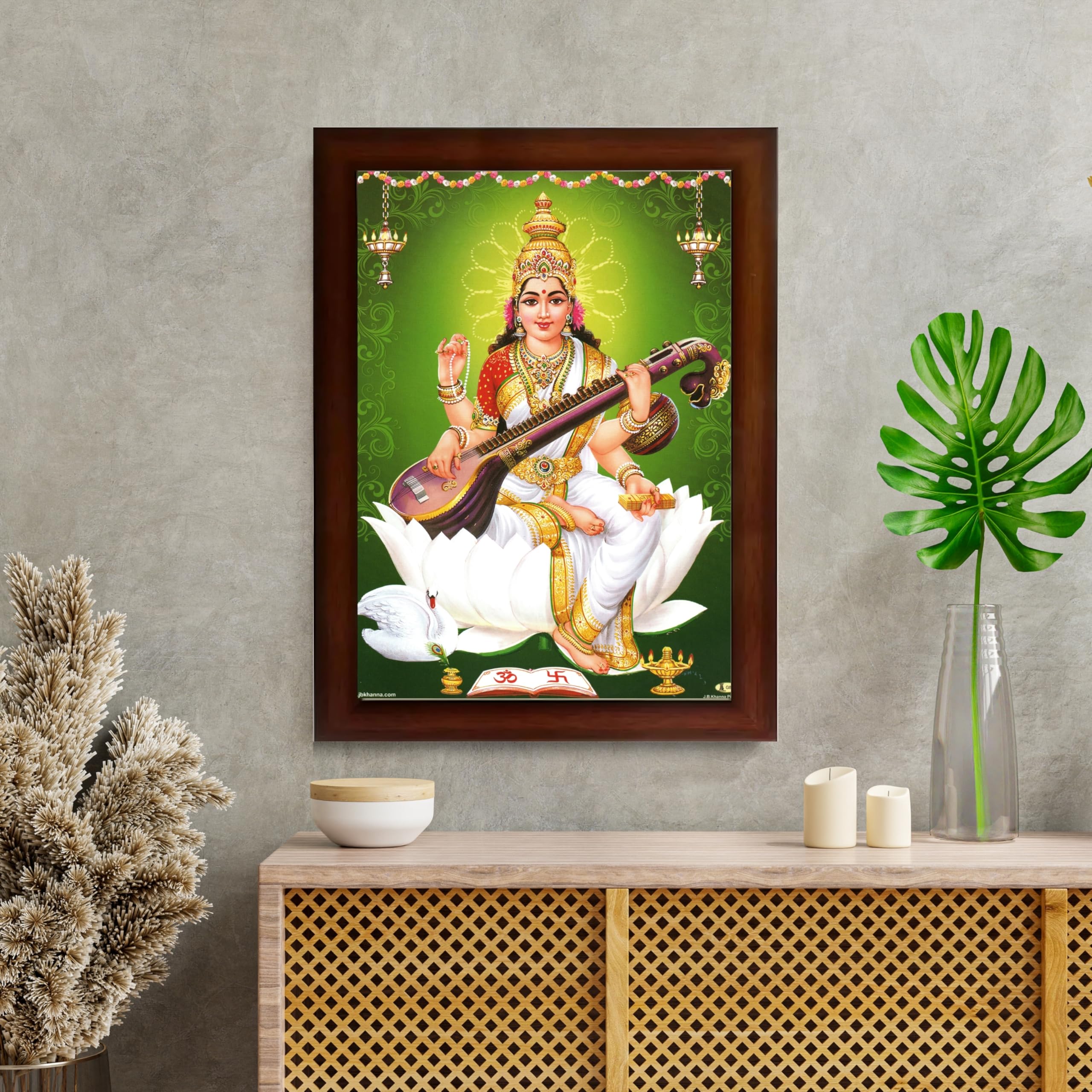 CRAFT QUEST Saraswati Devi Goddess Saraswathi Maa Wall Painting Sparkle Coated Framed Home Décor