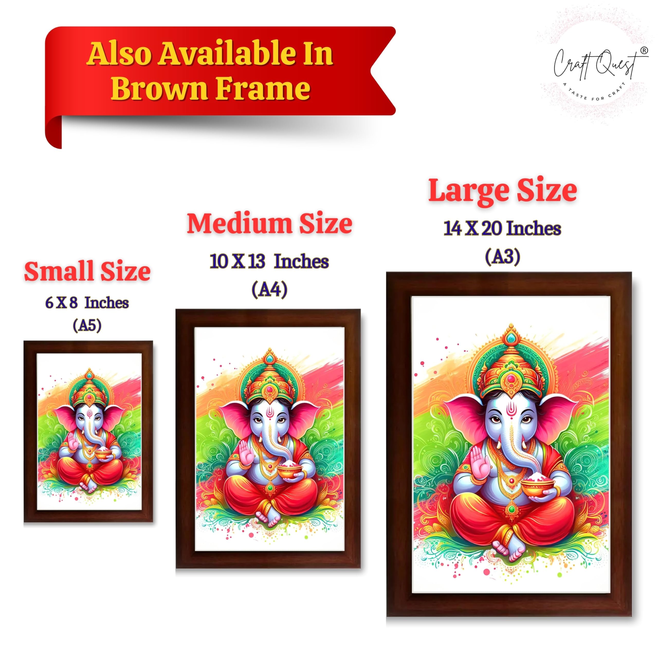 CRAFT QUEST Lord Ganesh ji Art Framed Wall Painting With Frame For Home and,Office Décor Items