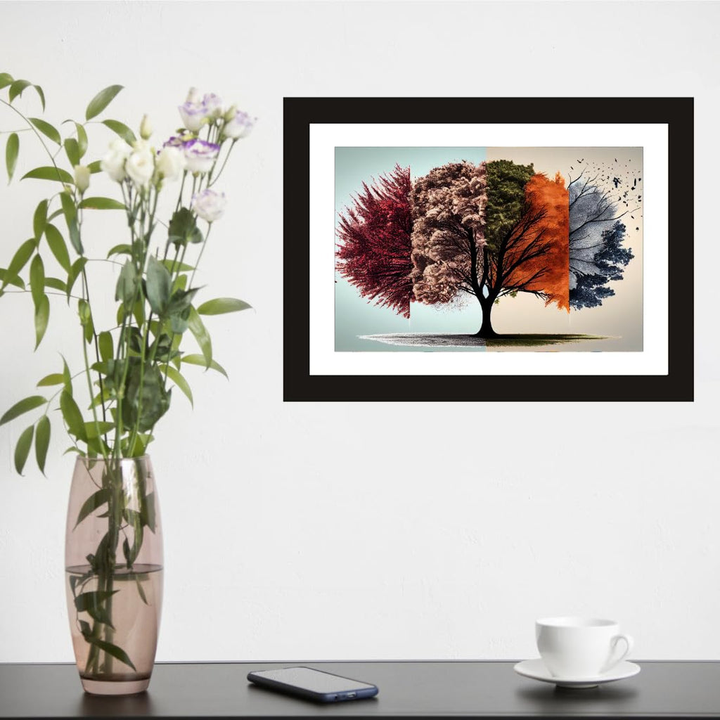 CRAFT QUEST Abstract Modern Autumn Canopy Art Poster Frame for Home & Office Wall Decoration - Portrait, Wall Display (Black, 14x10 Inch Frame with Art Print) (Tropical Reverie)
