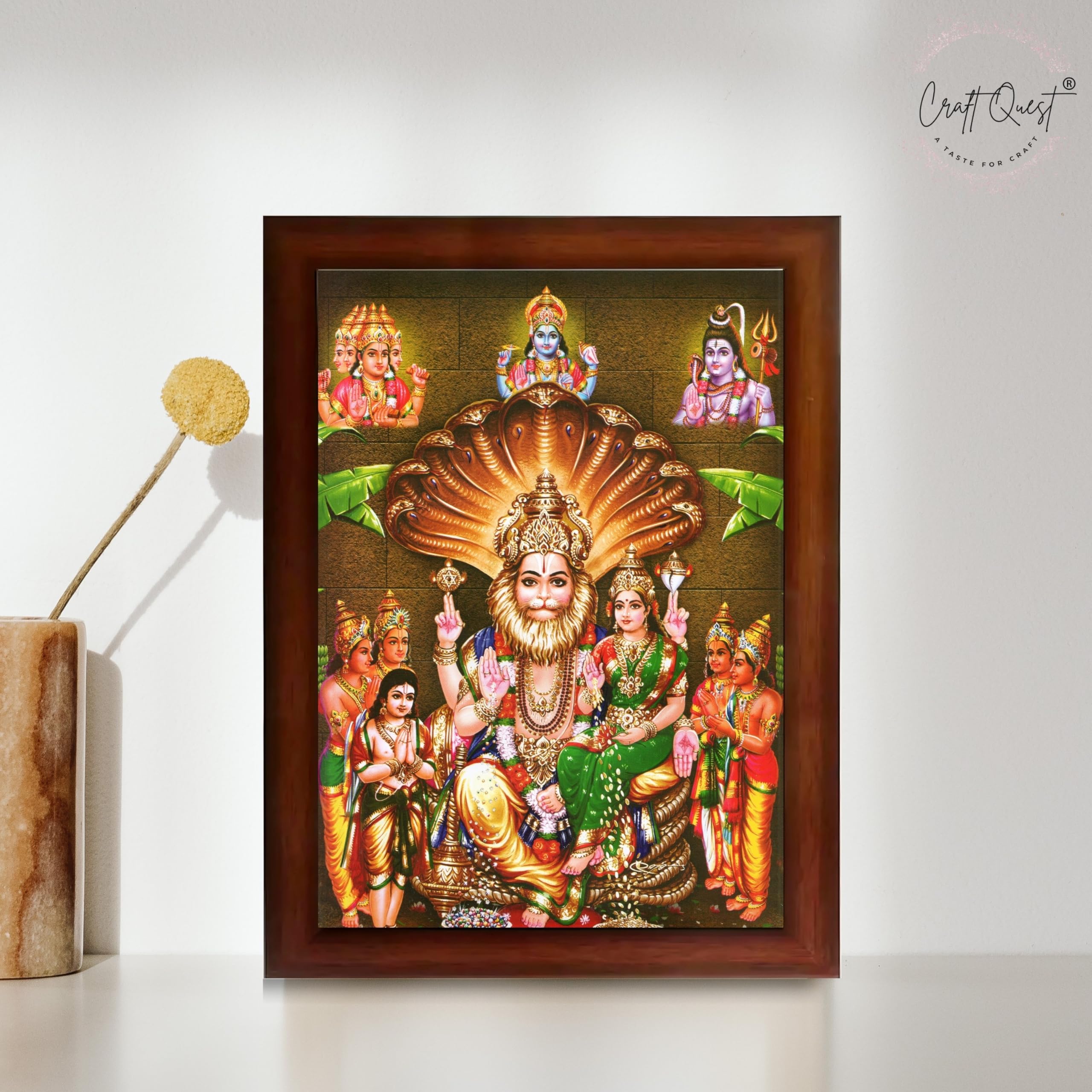 CRAFT QUEST Lakshmi Narasimha Swamy Lord Narsingh Bhagwan Photo Framed | Religious Photo Frame | Ideal for Home, Office, Temple & Puja Room, Wall Decor