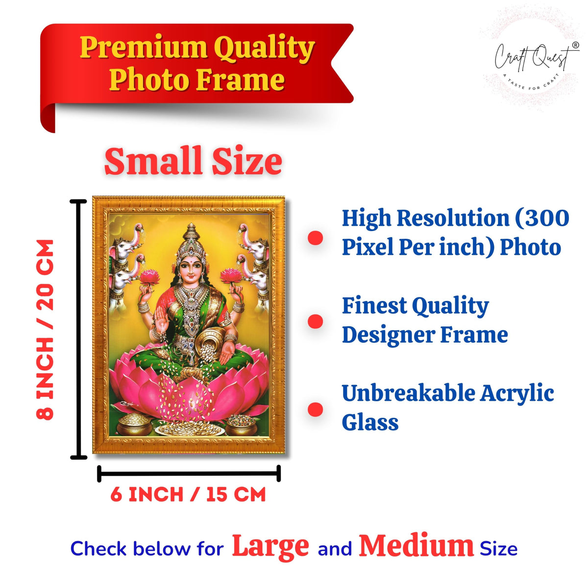 CRAFT QUEST Goddess Lakshmi Mata Devi Vaibhav Laxmi Maa Wall Painting Photo Framed | Ideal for Home, Office, Temple & Puja Room, Wall Decor