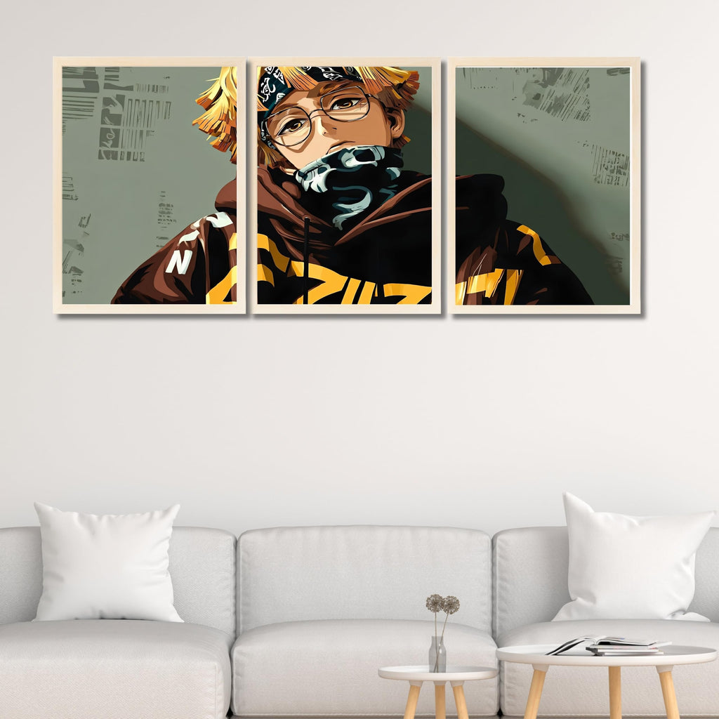 VENUXE ARTS Set Of 3 Anime Characters Wall Framed |Anime Characters Framed Poster for Living Room Bedroom Gaming Room Studio Wall Decor