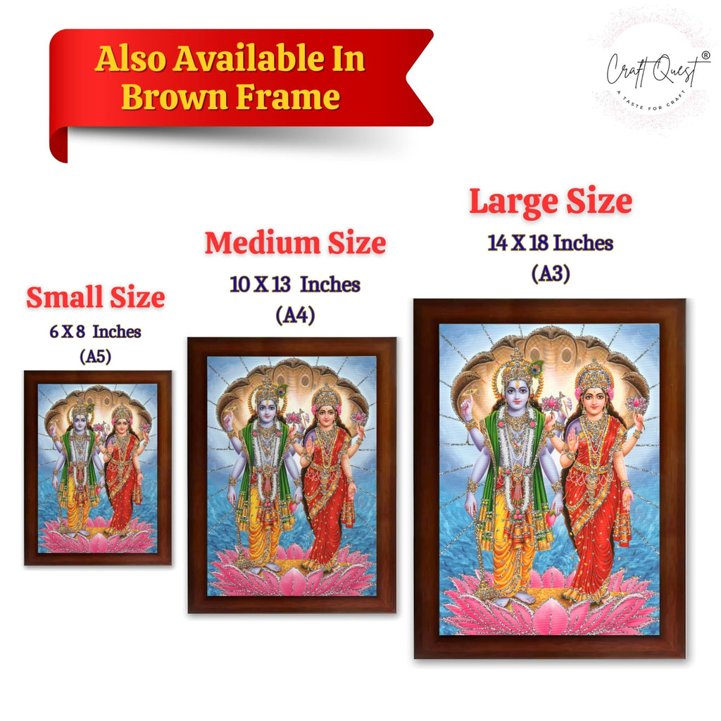 CRAFT QUEST Lord Vishnu Dev Lakshmi Devi Laxmi Narayan Ji Wall Painting Framed Home Decor, Religious Photo Frame