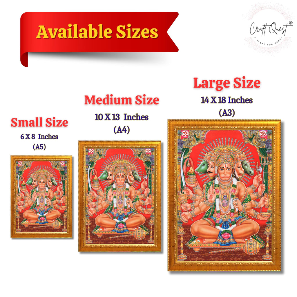 CRAFT QUEST Panchmukhi Hanuman JI | Bajrangbali Religious Photo frame Decorative Item Synthetic frame