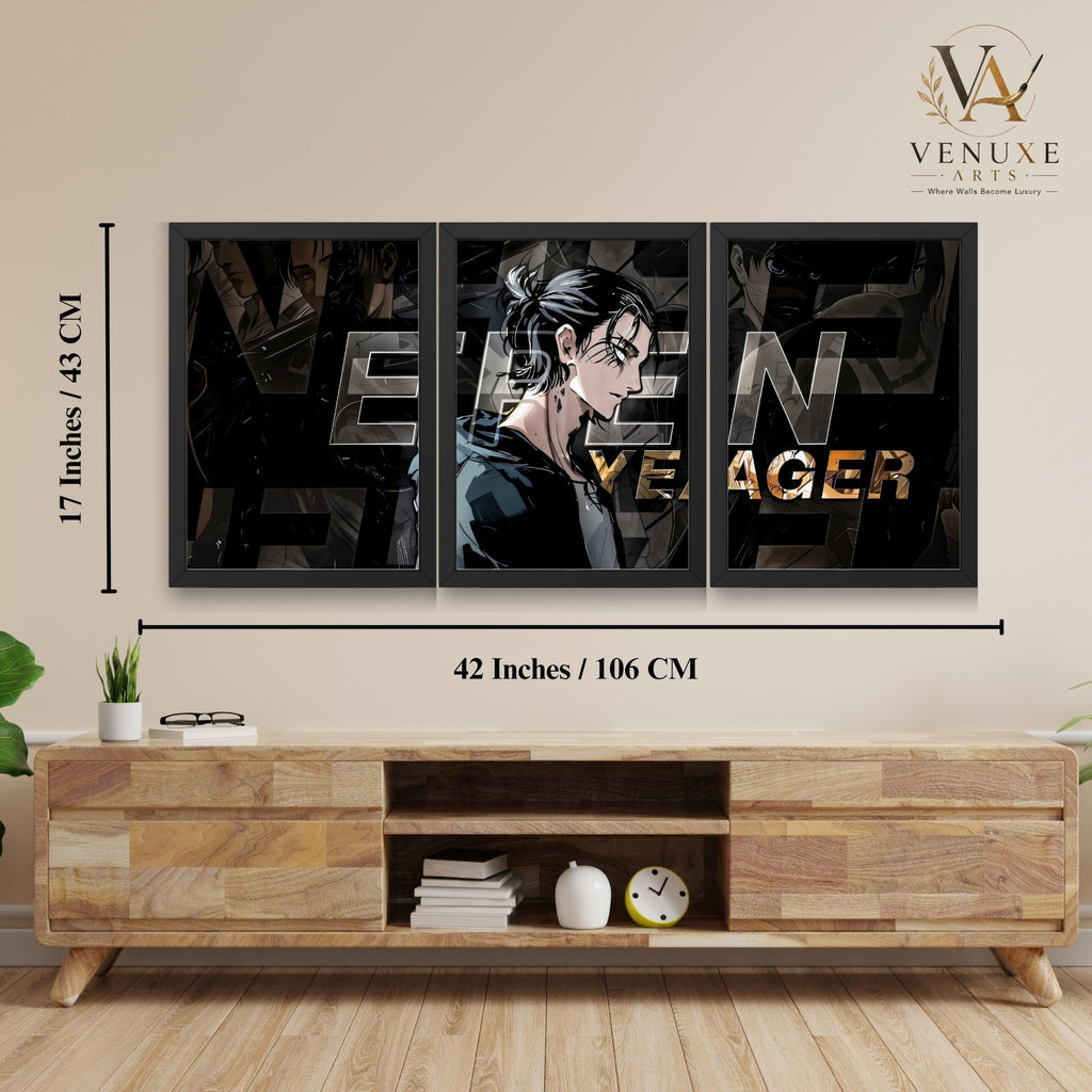 VENUXE ARTS Set Of 3 Anime Characters Wall Framed |Anime Characters Framed Poster for Living Room Bedroom Gaming Room Studio Wall Decor
