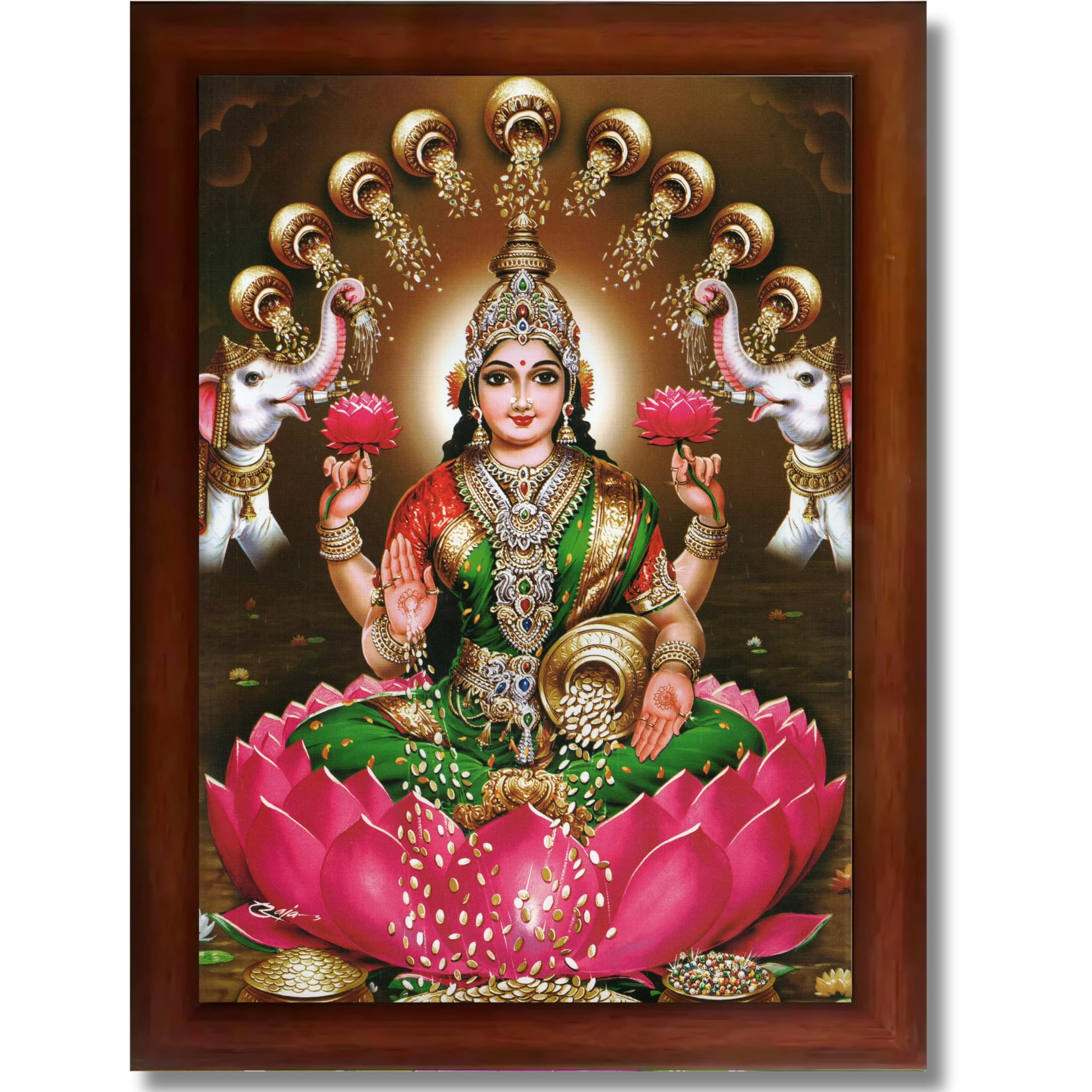 CRAFT QUEST Goddess Lakshmi Mata Laxmi Maa Wall Painting Photo Framed | Acrylic Glass, Lightweight & Waterproof | Ideal for Home, Office, Temple & Puja Room, Wall Decor