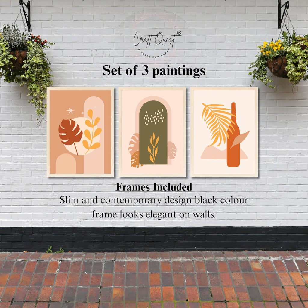 CRAFT QUEST Wall Art Decor Paintings | Set of 3 BOHO Wall Art Frames for Home Decoration | Ideal for Living Room, Offices & Bedrooms