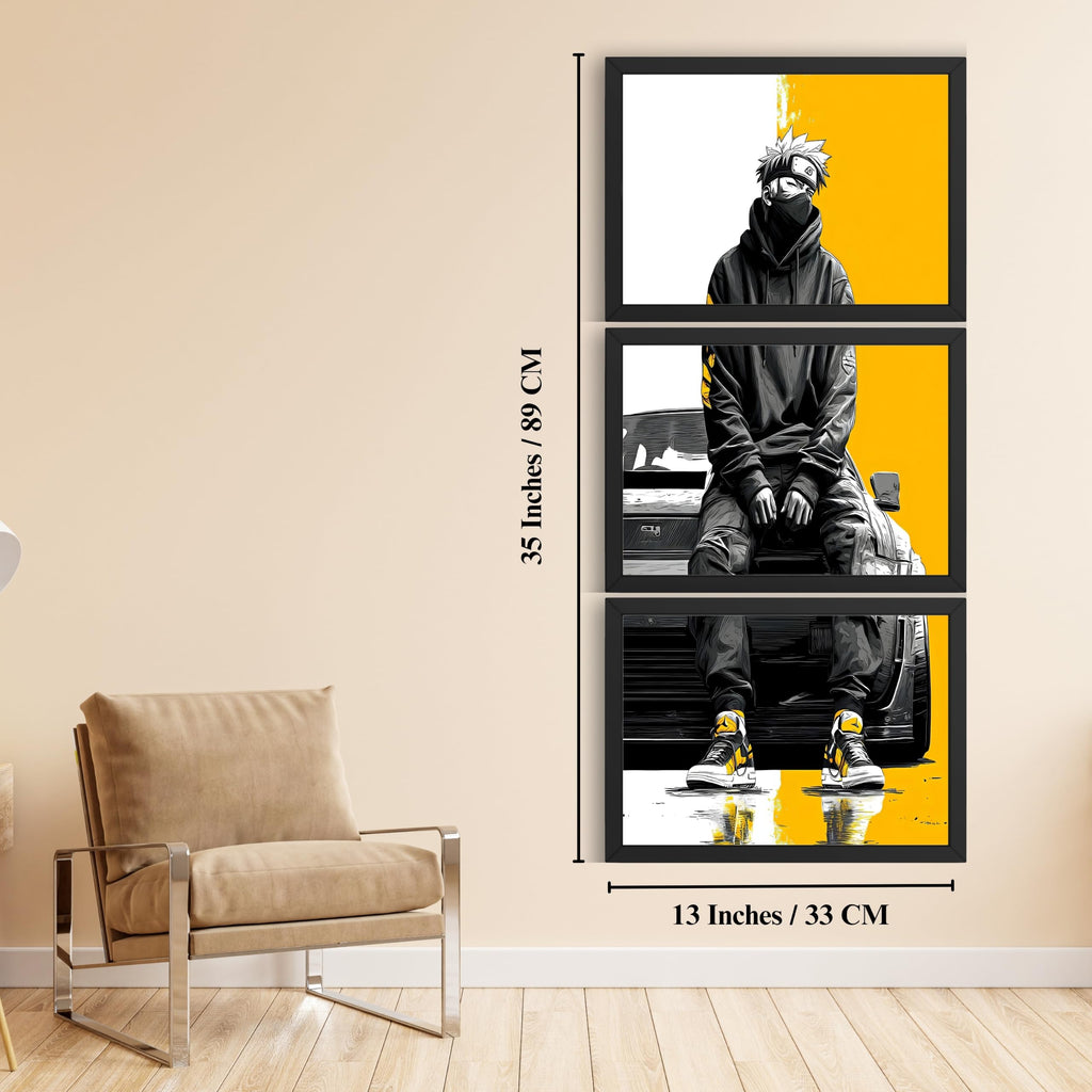 VENUXE ARTS Set Of 3 Anime Characters Wall Framed |Anime Characters Framed Poster for Living Room Bedroom Gaming Room Studio Wall Decor