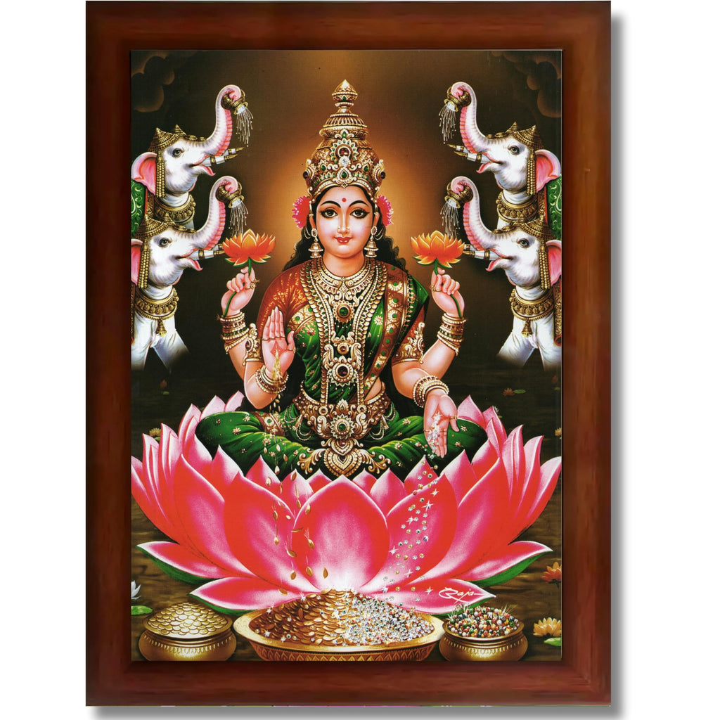 CRAFT QUEST Goddess Lakshmi Devi Vaibhav Laxmi Maa Wall Painting Photo Framed | Ideal for Home, Office, Temple & Puja Room, Wall Decor