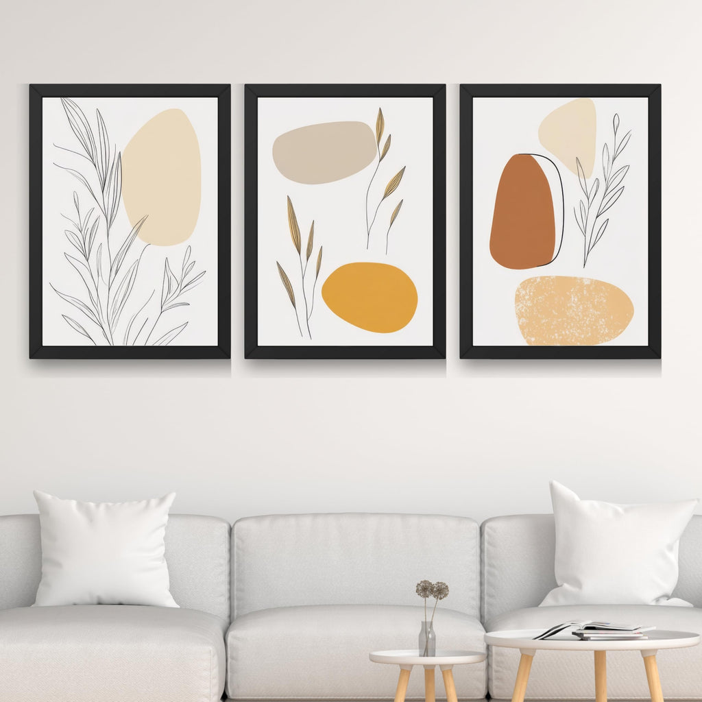 CRAFT QUEST Organic Abstract Wall Art Modern Art | Set of 3 Frames for Home Decoration | Ideal for Living Room, Bedroom & Offices