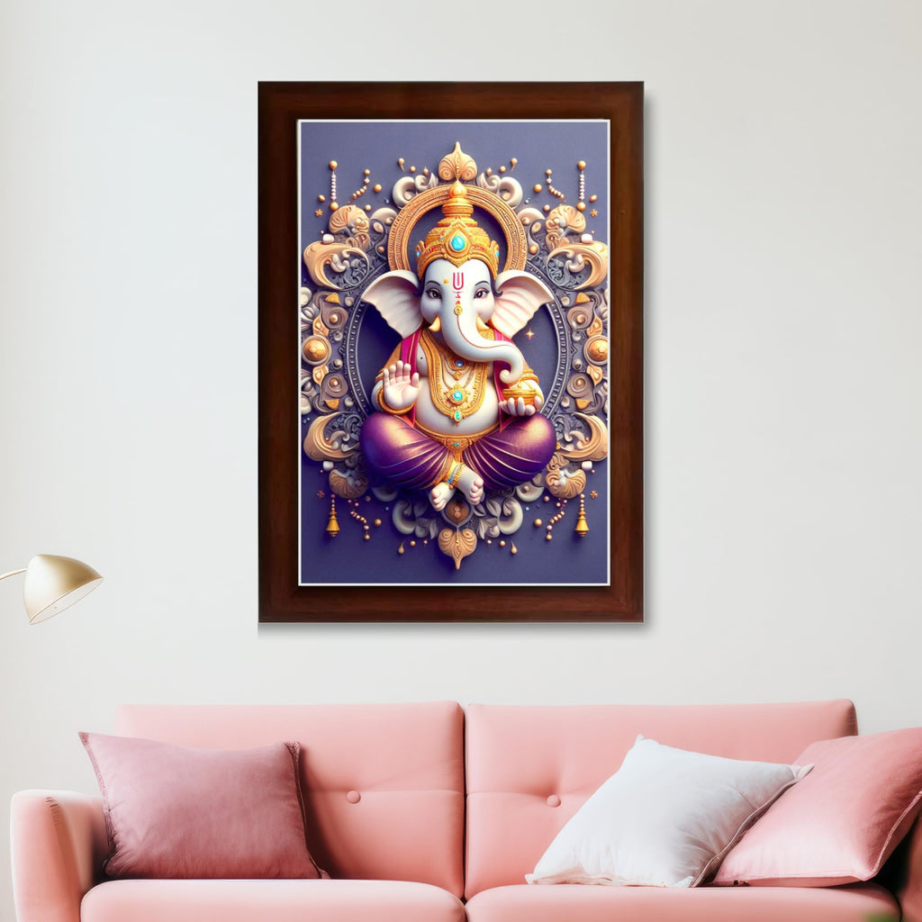 CRAFT QUEST Lord Ganesh Ganpati Ganapathi Hanging Wall Painting Framed For Home Décor
