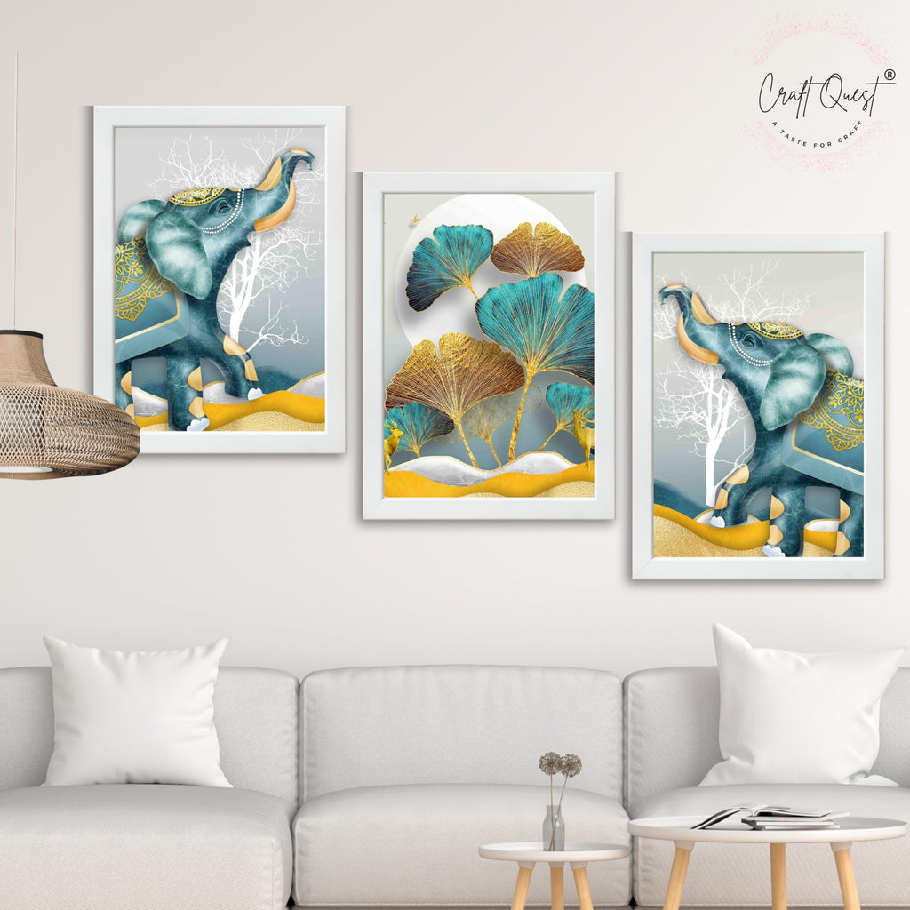 CRAFT QUEST Modern Art Flowers Abstract Wall Art | Set of 3 Frames for Home Decoration | Ideal for Living Room, Bedroom & Offices