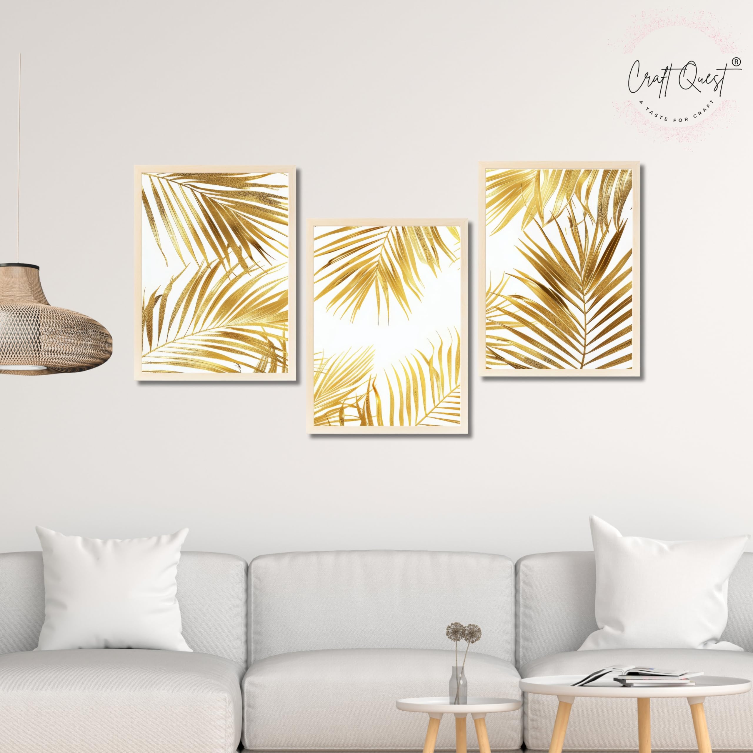 CRAFT QUEST Nature Inspired Abstract Plants Geometry Wall Art | Set of 3 Frames for Home Decoration | Ideal for Living Room, Bedroom & Offices