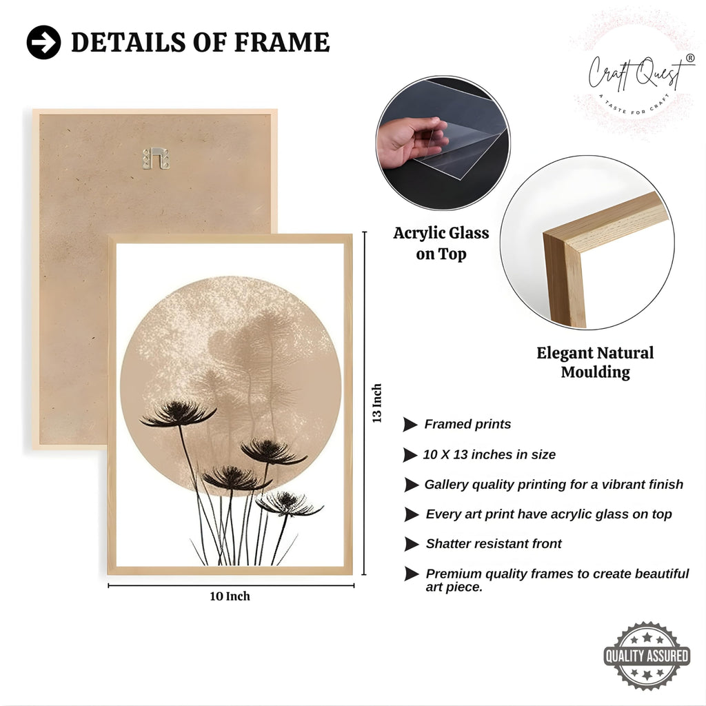 CRAFT QUEST Boho Minimalist Abstract Wall Art | Set of 3 Frames for Home Decoration | Ideal for Living Room, Bedroom & Offices