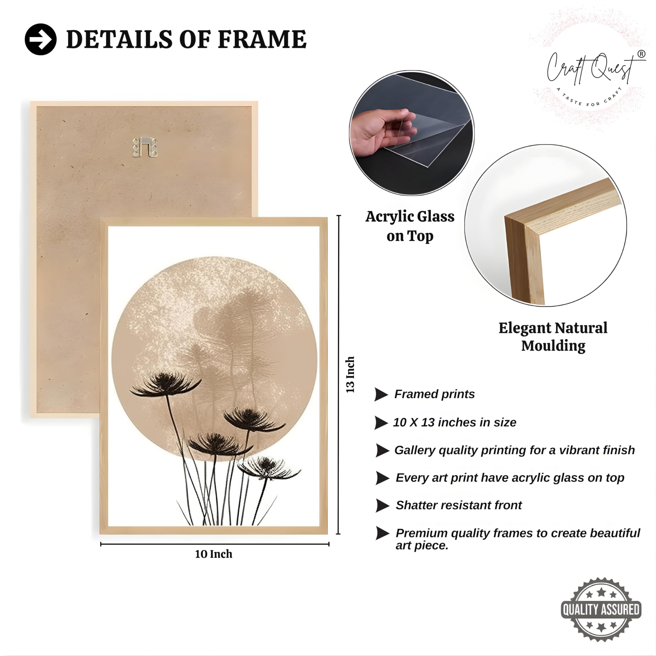CRAFT QUEST Boho Minimalist Abstract Wall Art | Set of 3 Frames for Home Decoration | Ideal for Living Room, Bedroom & Offices