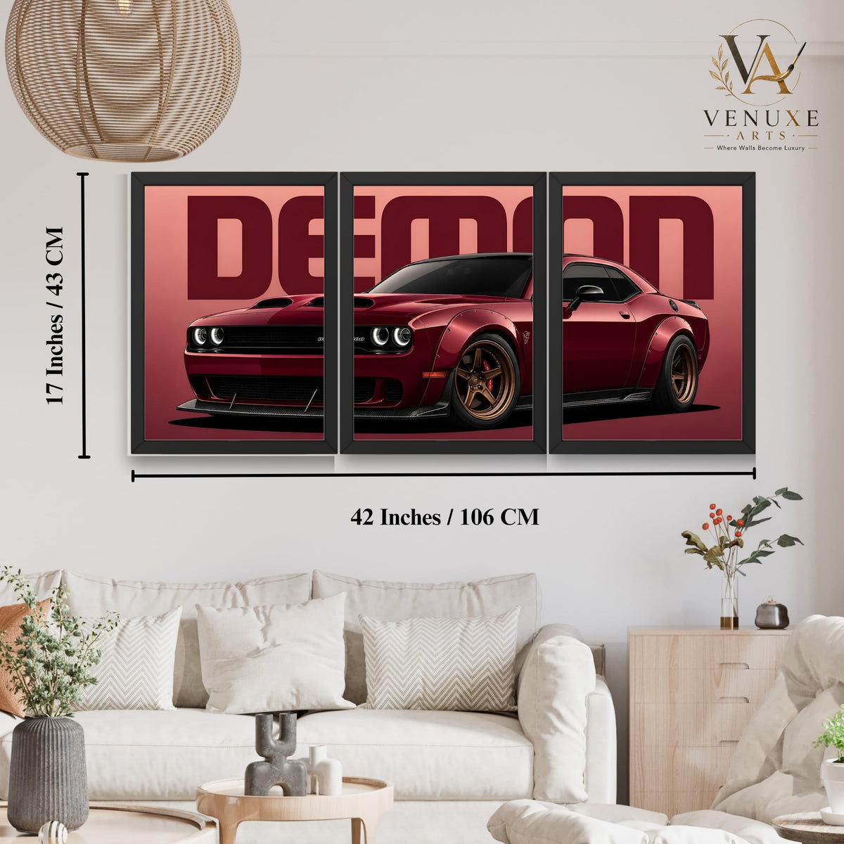 VENUXE ARTS Set Of 3 Big Sports Cars Framed Posters Gift Items for Boys Room Wall Decoration Bedroom Living Room Office Studio Décor | Car Poster Frame for Wall Décor