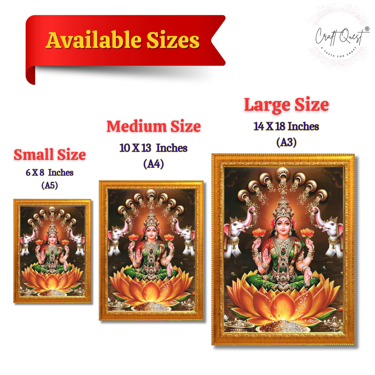 CRAFT QUEST Goddess Lakshmi Mata Wall Painting Photo Framed | Acrylic Glass, Lightweight & Waterproof | Ideal for Home, Office, Temple & Puja Room, Wall Decor