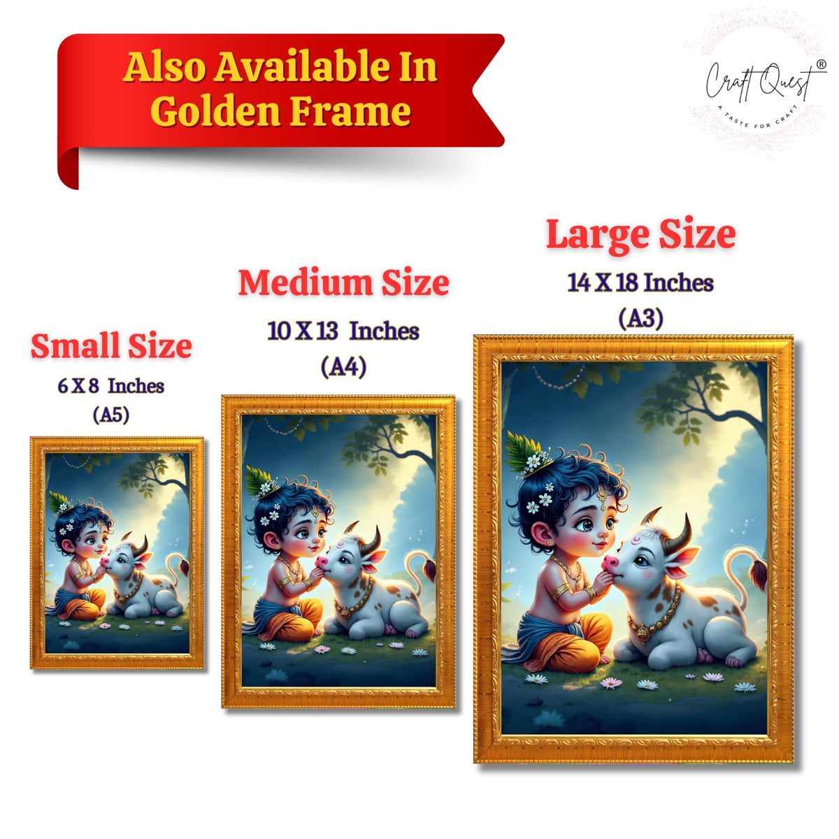 CRAFT QUEST Bal Gopal Makhan Chor Wall Photo Frame | Hindu God Kanha Devotional Home Decor | Gift Item