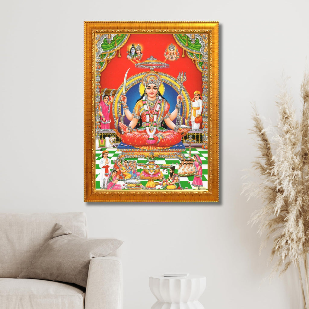 CRAFT QUEST Maa Santoshi Wooden Photo Frame With Acrylic Sheet For Worship/Pooja