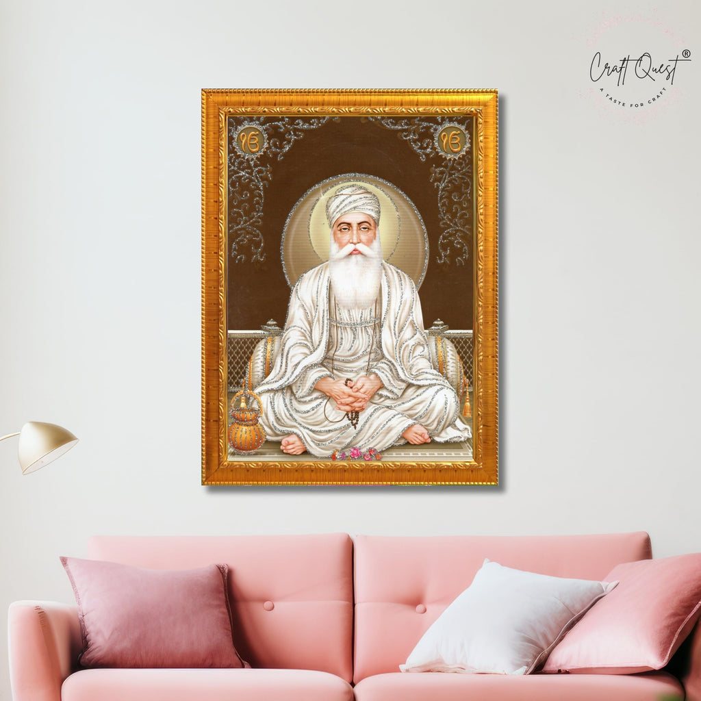 CRAFT QUEST Satnam Waheguru Ji Photo Frame Sikh Guru Photo for Home Decor Religious Painting Decorative Artwork Gift Frame