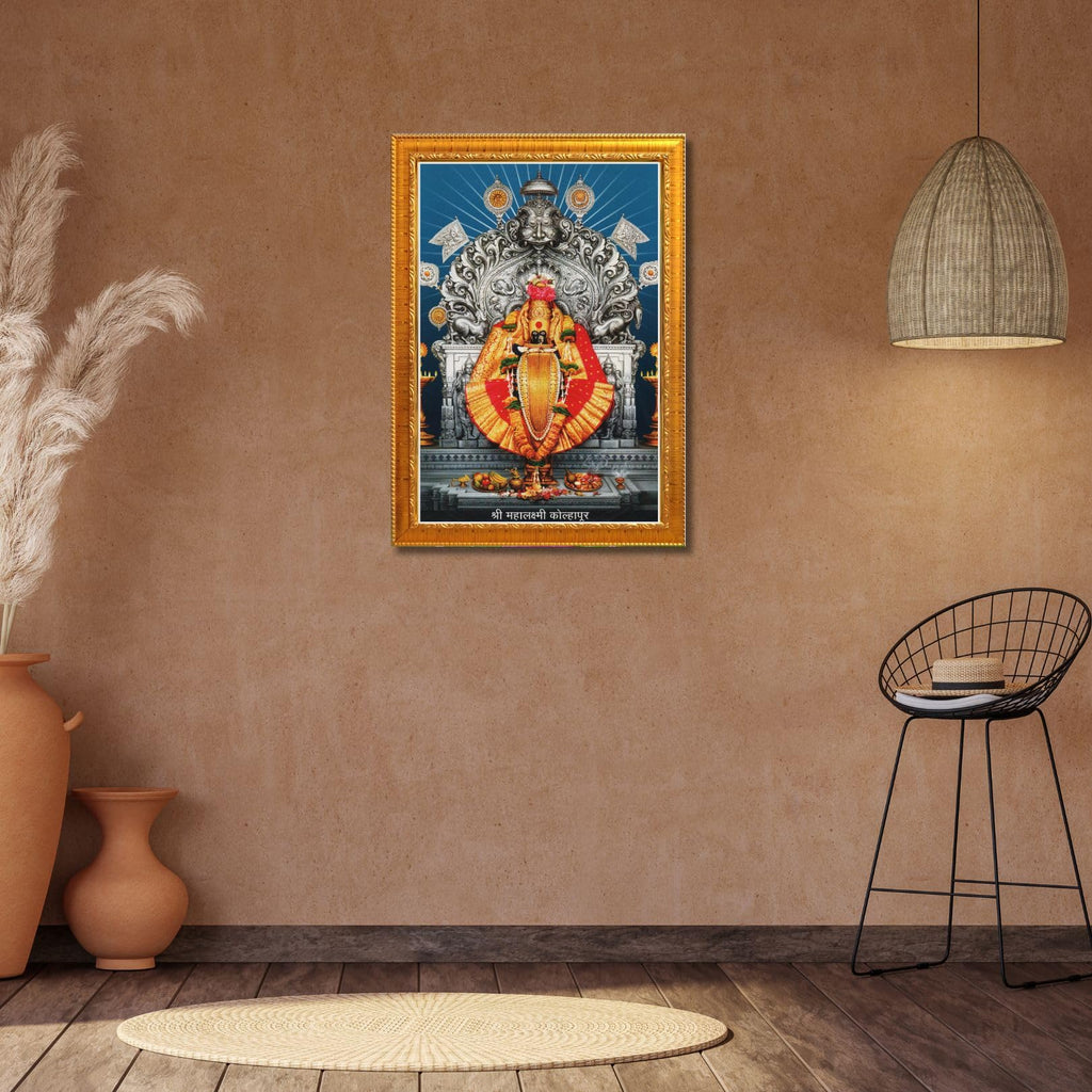 CRAFT QUEST Goddess MahaLakshmi Devi Kolhapur Wall Painting Frame with Acrylic glass Home Decor