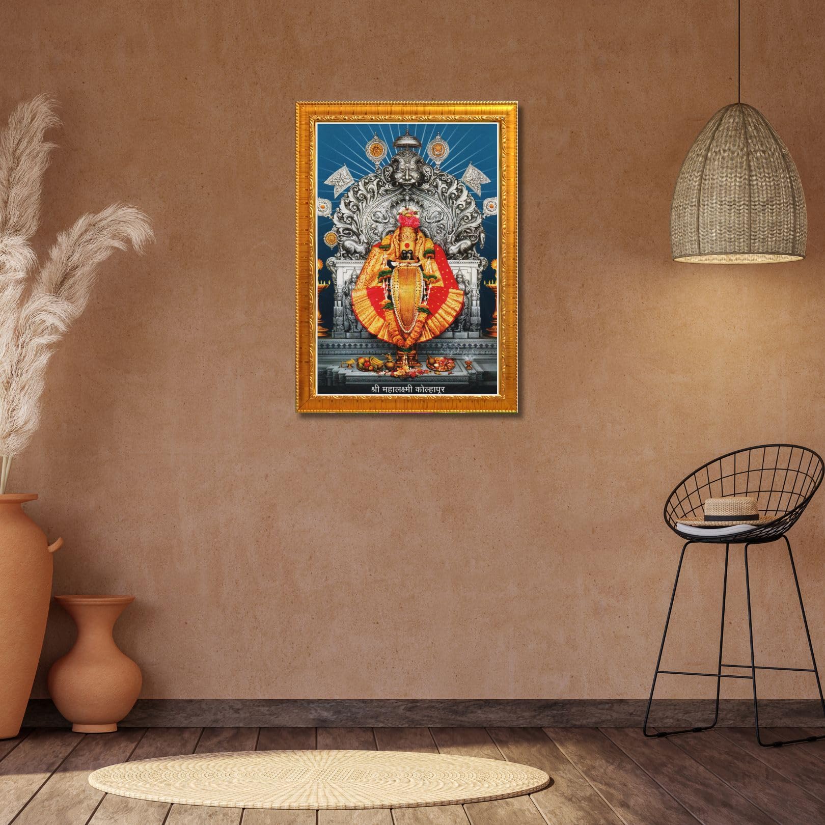 CRAFT QUEST Goddess MahaLakshmi Devi Kolhapur Wall Painting Frame with Acrylic glass Home Decor