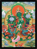 DIVARTH Green Tara Maa Photo with Frame | Thangka Painting | Tibetan Thangka Paintings for Meditation Wall Decor, Yoga Room & Home Temple | 10x13 Inch