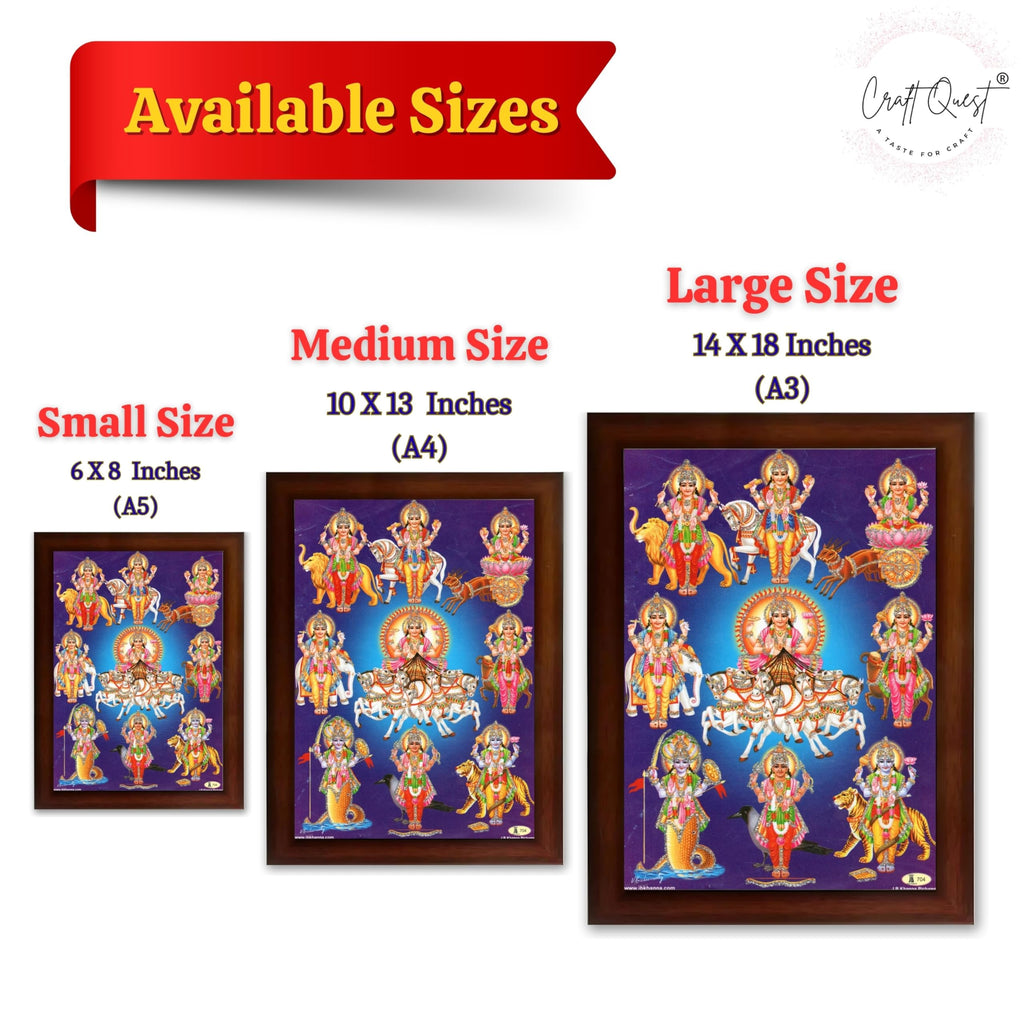 CRAFT QUEST Lord Surya Dev Bhagavan Bhagwan with 7 Horses Wall Painting | Hindu God Spiritual Framed | Ideal for Home, Office, Temple & Puja Room, Wall Decor