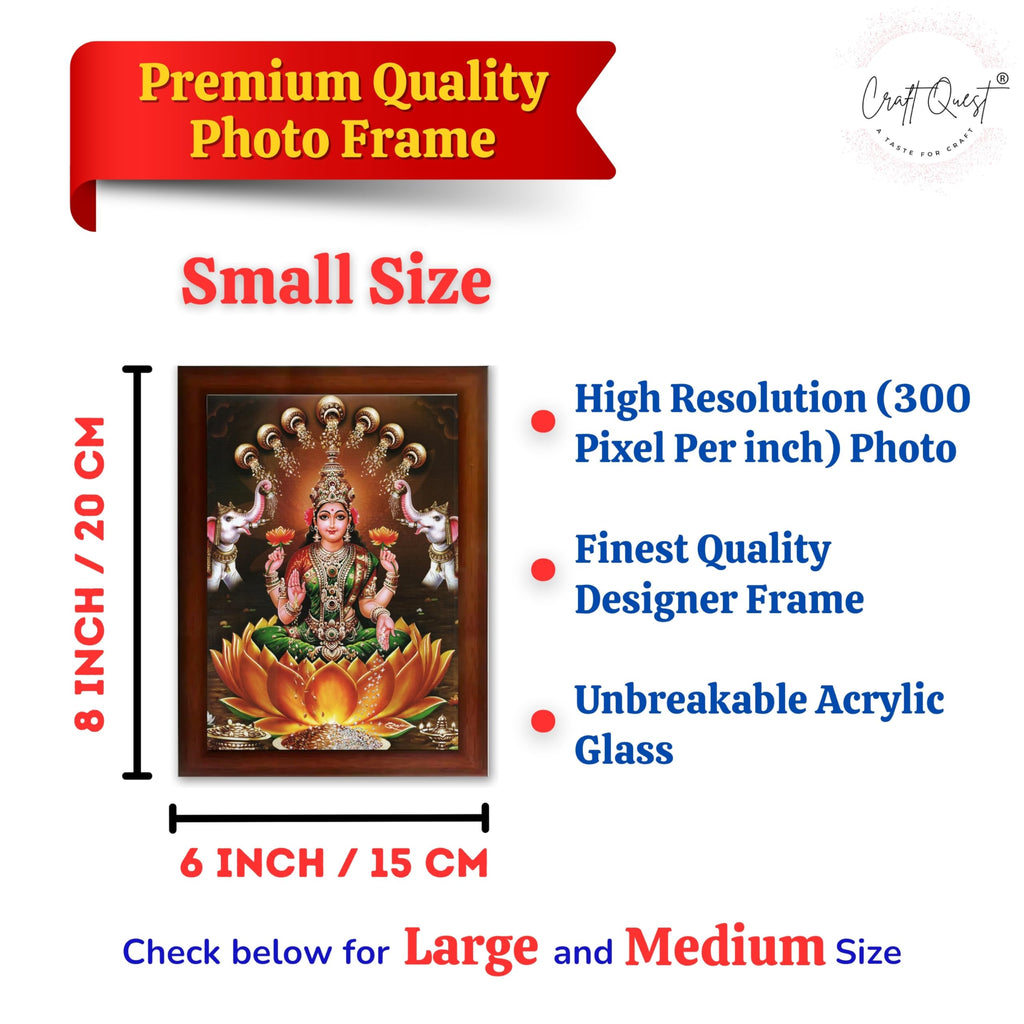 CRAFT QUEST Goddess Lakshmi Mata Wall Painting Photo Framed | Acrylic Glass, Lightweight & Waterproof | Ideal for Home, Office, Temple & Puja Room, Wall Decor