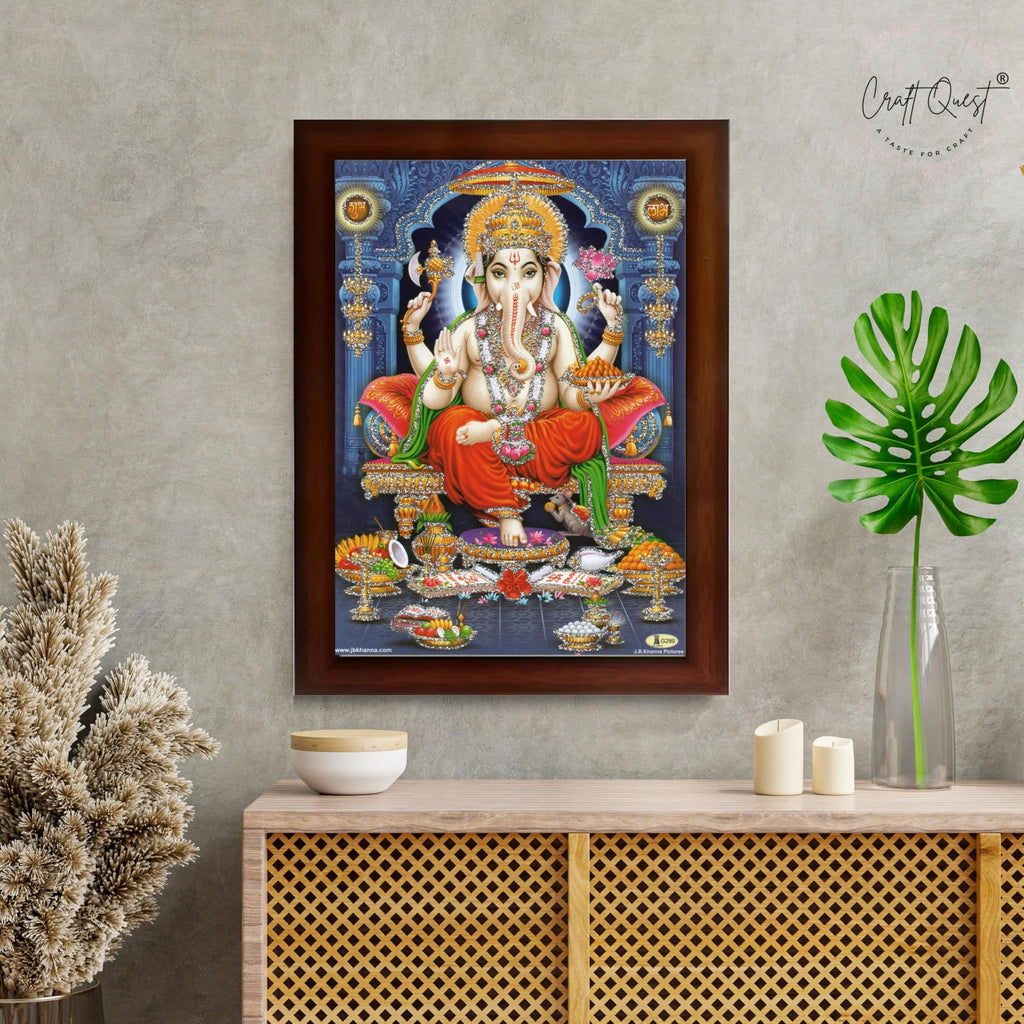 CRAFT QUEST God Ganpati Ganesha Modern Wall Art Painting With Frame For Pooja, Home and Office Decor Item
