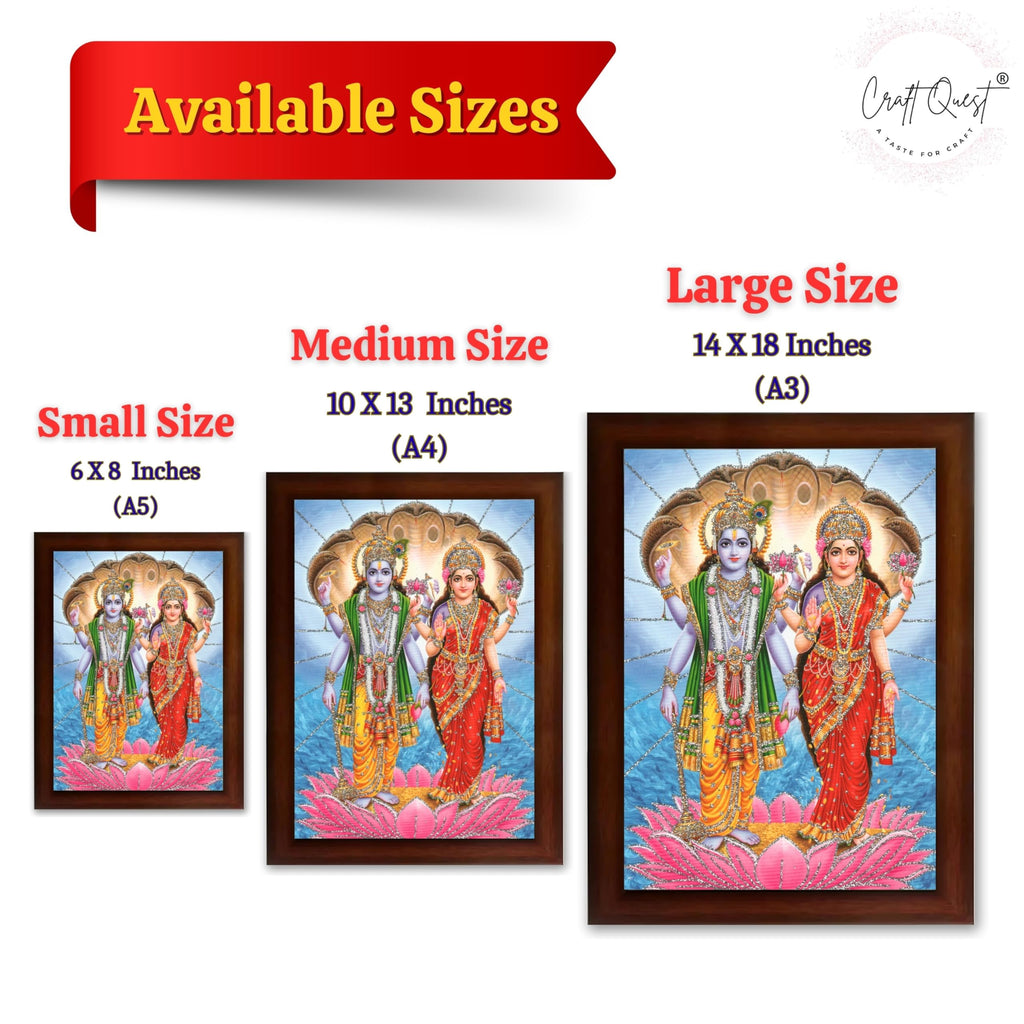 CRAFT QUEST Lord Vishnu Dev Lakshmi Devi Laxmi Narayan Ji Wall Painting Framed Home Decor, Religious Photo Frame