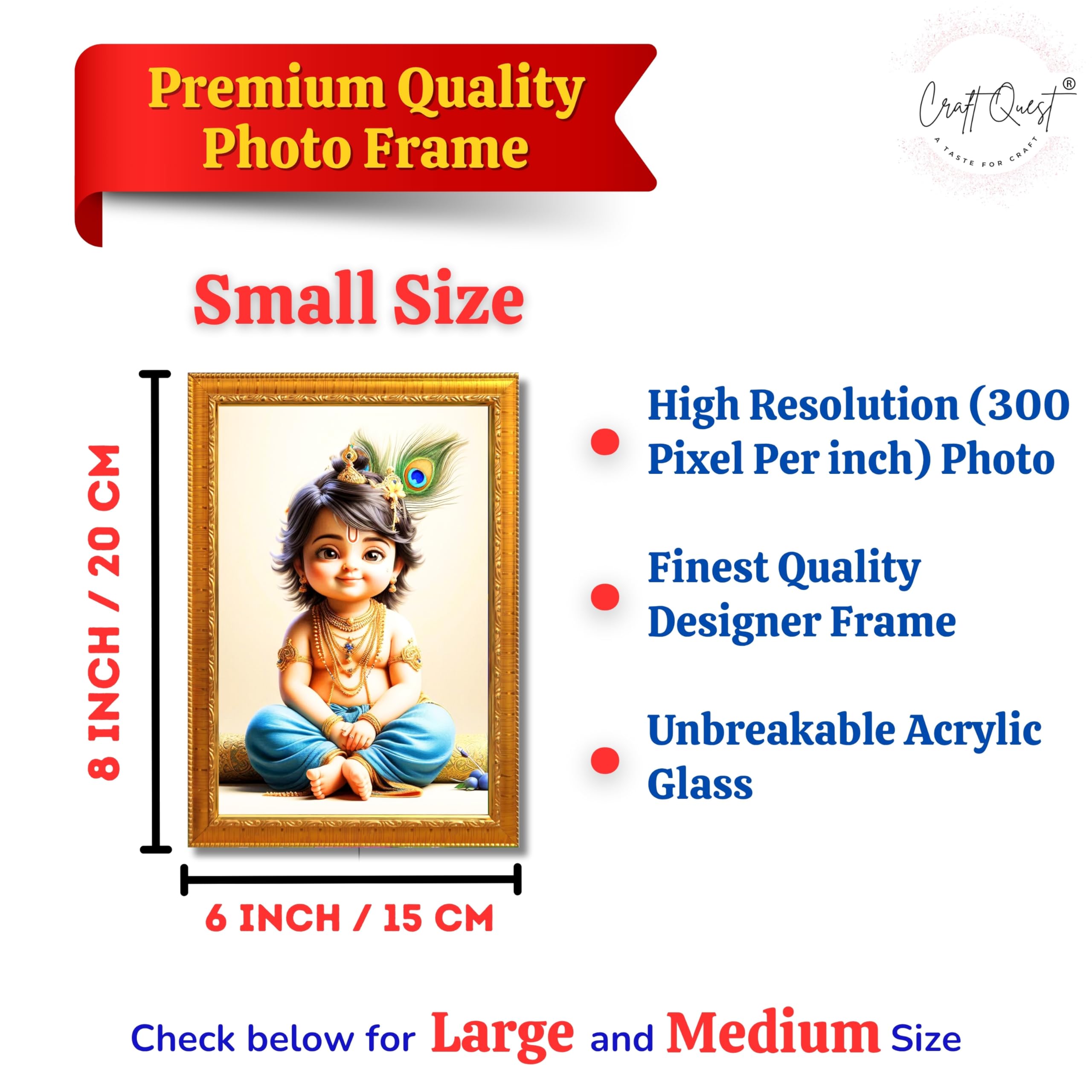 CRAFT QUEST Bal Gopal Painting | Krishna Photo Frames for Walls, Home, Bedroom, Living Room and Home Decor Item