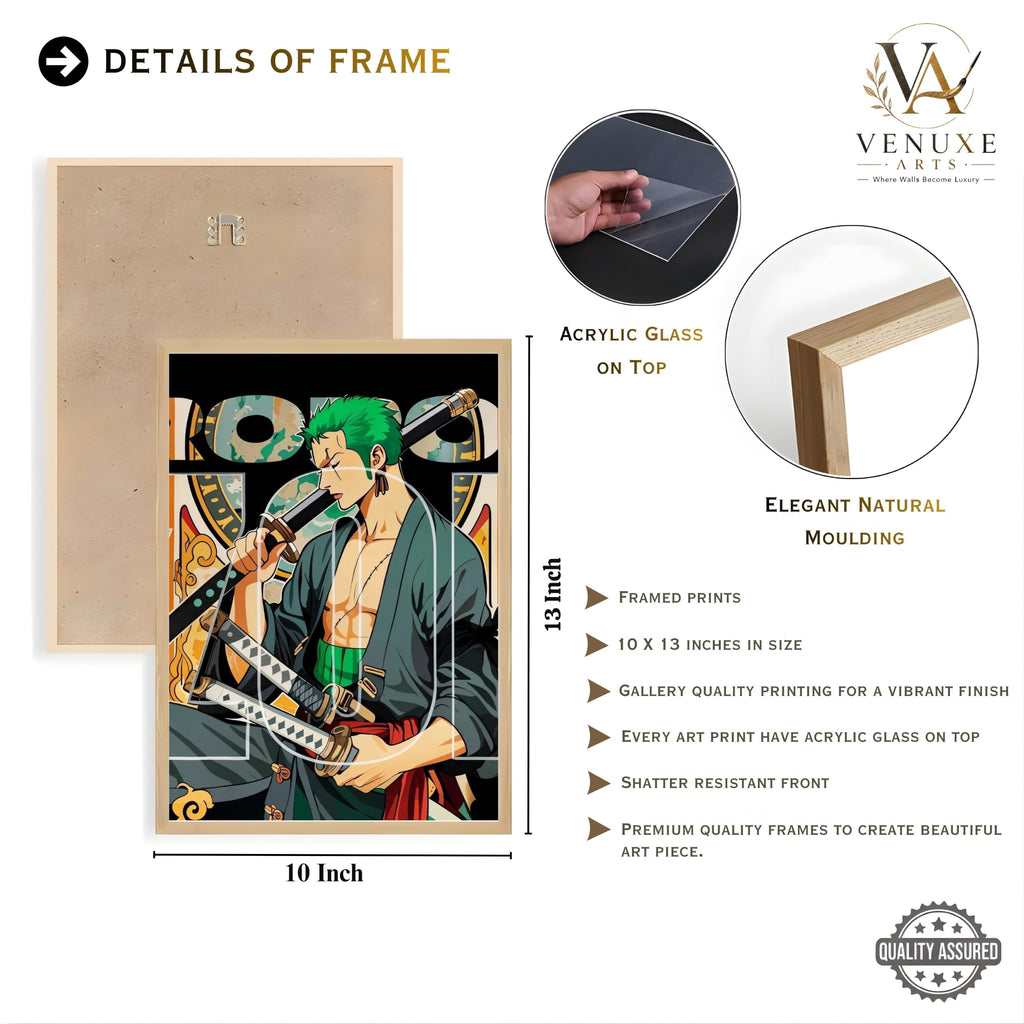 VENUXE ARTS Set Of 3 Anime Characters Wall Framed |Anime Characters Framed Poster for Living Room Bedroom Gaming Room Studio Wall Decor