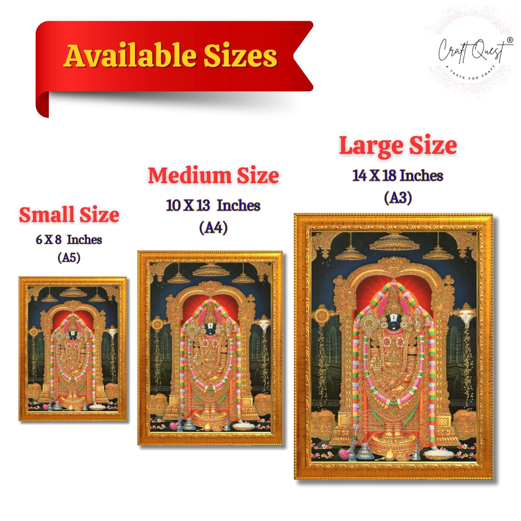 CRAFT QUEST Tirupati Balaji Lord Venkateshwara Swamy Wall Painting Framed Home Décor