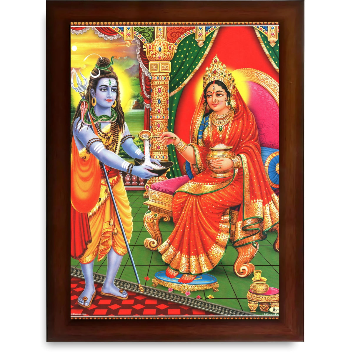 CRAFT QUEST Shiva & Maa Annapurna devi sitting on throne photo frame with with Acrylic glass, for Kitchen Worship