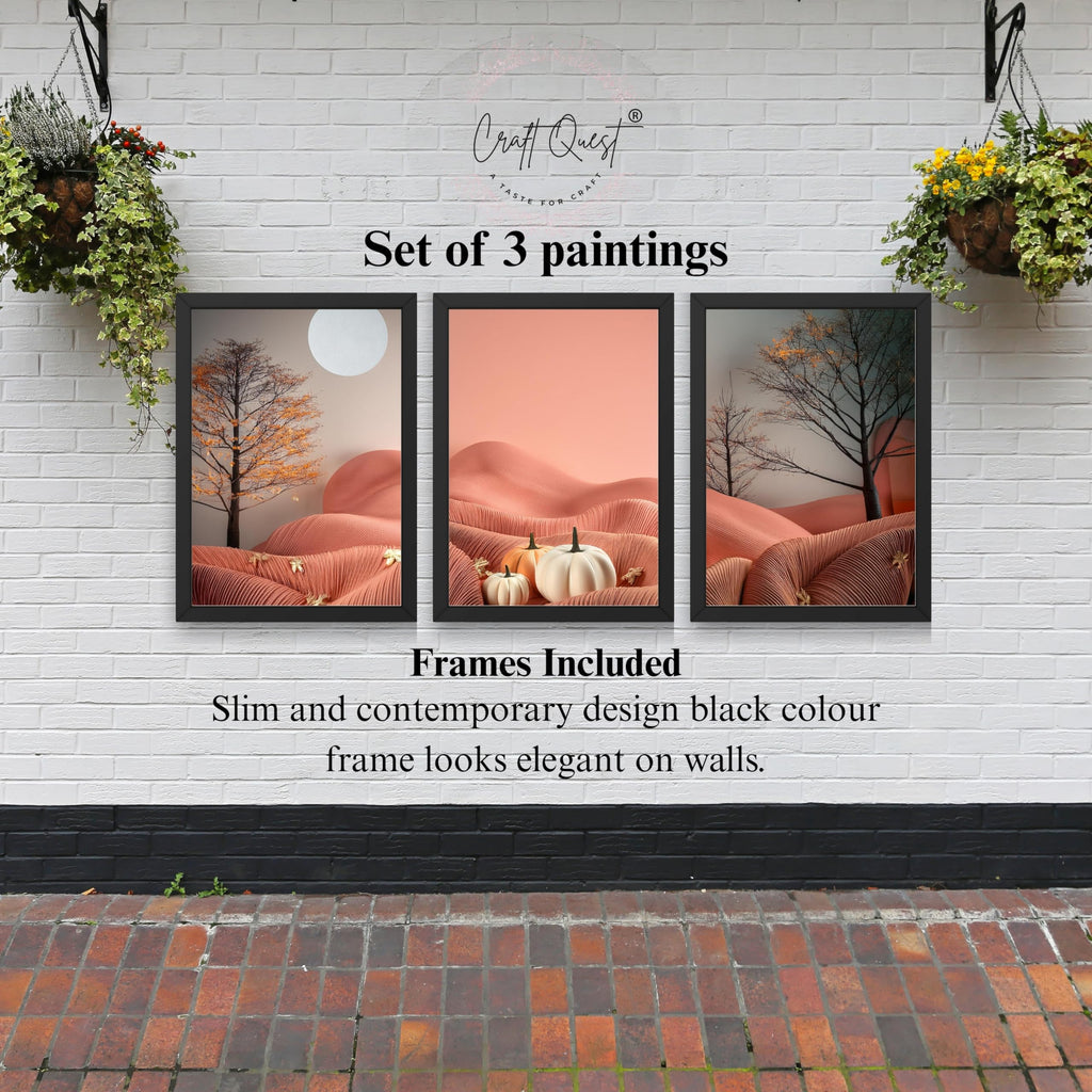 CRAFT QUEST Nature Inspired Autumn Minimalist Modern Wall Art | Set of 3 Frames for Home Decoration | Ideal for Living Room, Bedroom & Office
