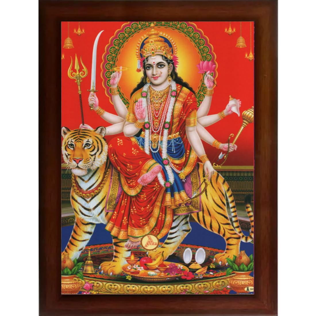 Craft Quest maa Durga photo with brown frame | God Religious Framed Painting (Large Size 14 X 10 Inches. Multicolour)