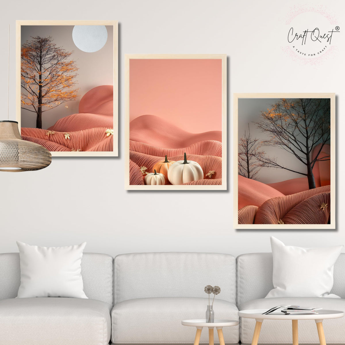CRAFT QUEST Nature Inspired Autumn Minimalist Modern Wall Art | Set of 3 Frames for Home Decoration | Ideal for Living Room, Bedroom & Office