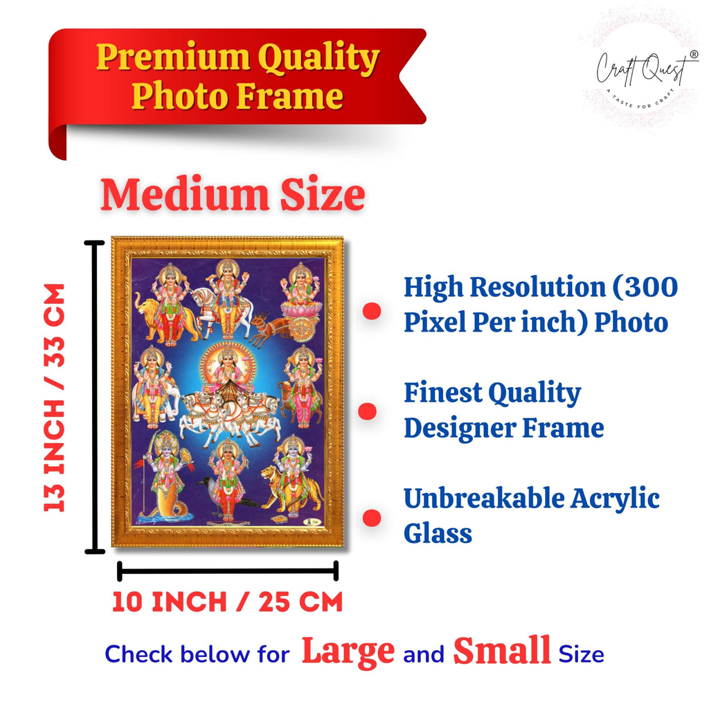 CRAFT QUEST Lord Surya Dev Bhagavan Bhagwan with 7 Horses Wall Painting | Hindu God Spiritual Framed | Ideal for Home, Office, Temple & Puja Room, Wall Decor